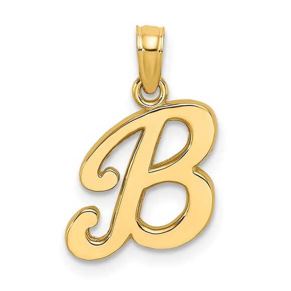 14K Yellow Gold Script Letter B Initial Pendant